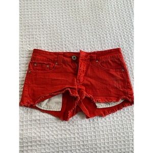 Red Low-rise Jean Shorts